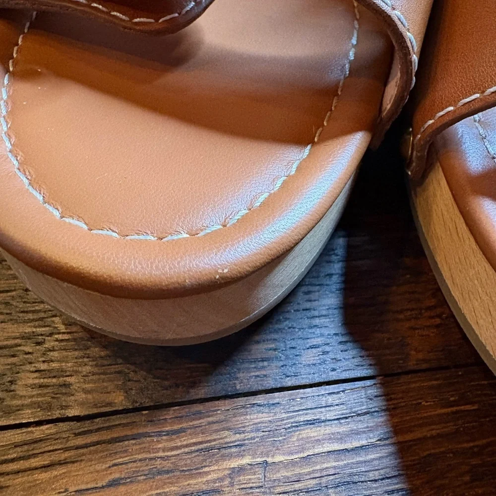 J. Crew- Leather Double Buckle-Strap Sandals in Color Rich Oak. Size 10.5